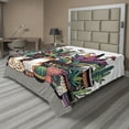 thumbnail image 1 of Ambesonne Cat Flat Sheet, Modern Blooms Kitties Cozy Calm, King Size, Teal Pink and Purple, 1 of 1