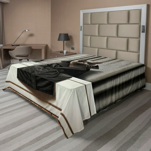 Ambesonne Cat Flat Sheet, Realistic Cool Kitty Mysterious, Queen Size, Grey and Charcoal Grey
