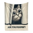thumbnail image 1 of Ambesonne Cat Fleece Throw Blanket Are You Poopin' Retro Funny 60"x80" Dark Blue Ivory, 1 of 5
