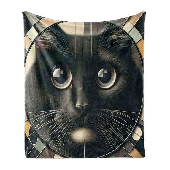 Ambesonne Cat Fleece Throw Blanket Closeup Circle of a Black Kitty 50"x60" Charcoal Grey
