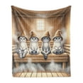 thumbnail image 1 of Ambesonne Cat Fleece Throw Blanket Funny Kittens in Hats at Sauna 50"x70" Pastel Brown and Pale Grey, 1 of 5