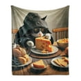 thumbnail image 1 of Ambesonne Cat Fleece Throw Blanket Kitty Having Feast with Cheese 50"x60" Marigold and Charcoal Grey, 1 of 5