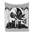 thumbnail image 1 of Ambesonne Cat Fleece Throw Blanket Mid Century Modern Boho Kitties 70"x90" Pale Grey Charcoal Grey, 1 of 5