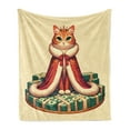 thumbnail image 1 of Ambesonne Cat Fleece Throw Blanket Queen Kitty Character on Money 60"x80" Cream Hunter Green and Orange, 1 of 5