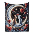 thumbnail image 1 of Ambesonne Cat Fleece Throw Blanket Toasting Kitty Couple Moon Star 60"x80" Indigo and Scarlet, 1 of 1