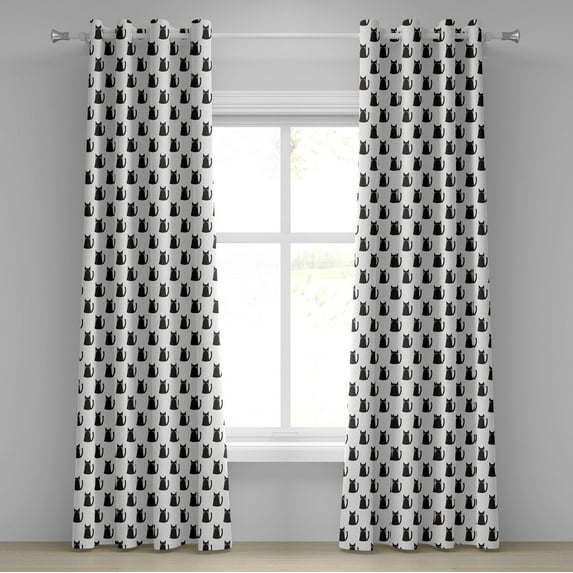 Ambesonne Cat Grommet Curtain, Abstract Modern Monochrome, 50" x 108", Charcoal Grey Pale Pink