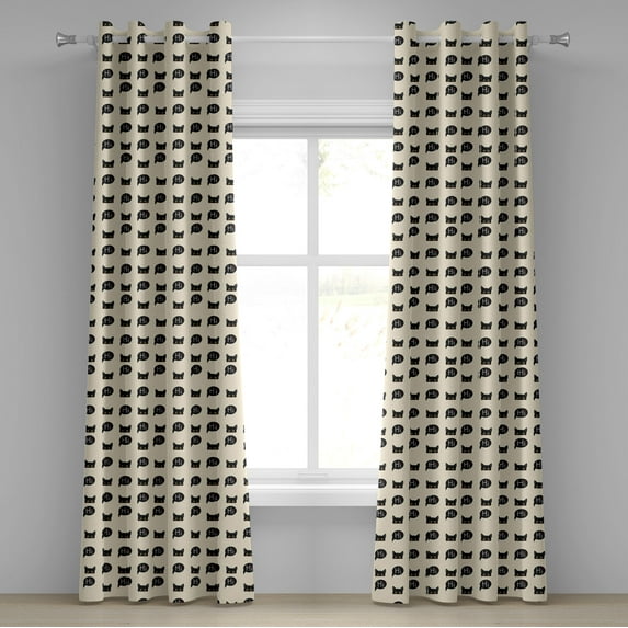 Ambesonne Cat Grommet Curtain, Black Kitties Saying Hi, 50" x 108", Ivory Black Ruby