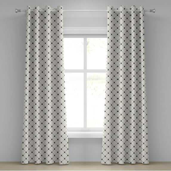 Ambesonne Cat Grommet Curtain, Checkered with Paw Prints, 50" x 108", Cream Black