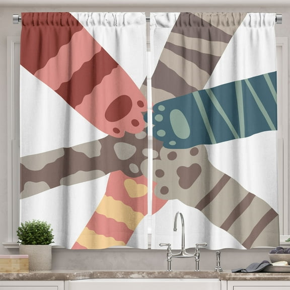 Ambesonne Cat Kitchen Curtains, Cartoon Style Kitten Paws Art, 55"x36", Coral and Pale Mauve Taupe