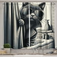 thumbnail image 1 of Ambesonne Cat Kitchen Curtains, Cool Detective Kitty Monochrome, 55"x24", Dark Grey Pale Sepia, 1 of 3