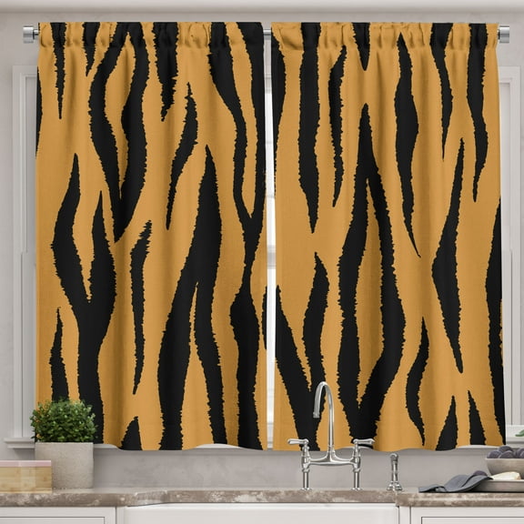 Ambesonne Cat Kitchen Curtains, Tiger Wild Animal Skin Pattern, 55"x39", Ginger and Charcoal Grey