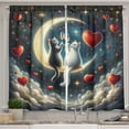 thumbnail image 1 of Ambesonne Cat Kitchen Curtains, Toasting Romantic Moon Hearts, 55"x24", Dark Night Blue Vermilion, 1 of 3