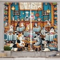 thumbnail image 1 of Ambesonne Cat Kitchen Curtains, Whimsical Restaurant Pixel Art, 55"x36", Sea Blue and Marigold, 1 of 3