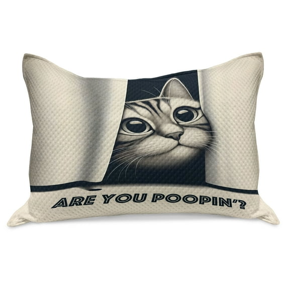 Ambesonne Cat Knitted Quilt Pillowcover, Are You Poopin' Retro Funny, 30"x20", Dark Blue Ivory