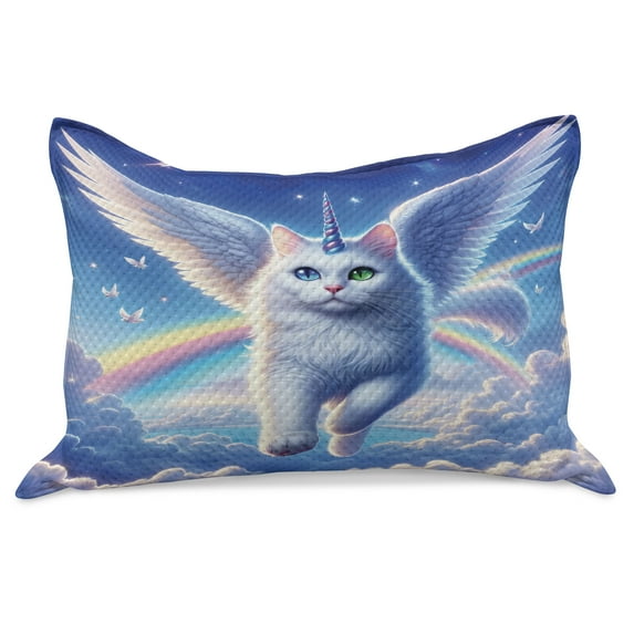 Ambesonne Cat Knitted Quilt Pillowcover, Pegasus Kitty Flies Clouds Sky, 36"x20", Azure Blue Pale Pink
