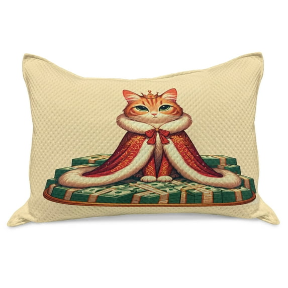Ambesonne Cat Knitted Quilt Pillowcover, Queen Kitty Character on Money, 30"x20", Cream Hunter Green and Orange