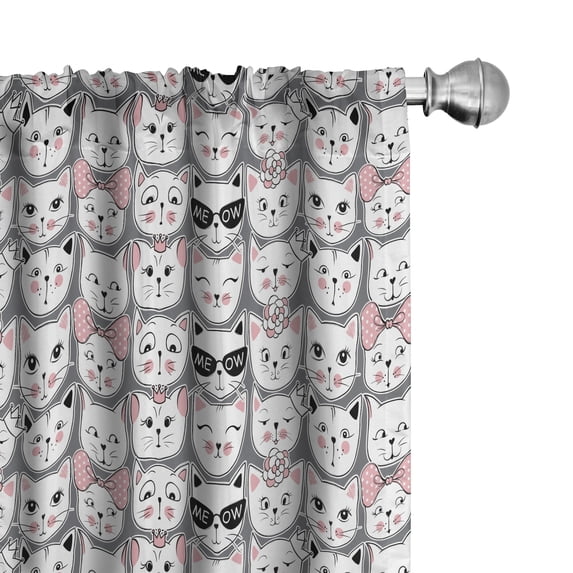 Ambesonne Cat Lover 4-Panel Curtains, Kitty Accessories, 56"x63", Pale Pink Black