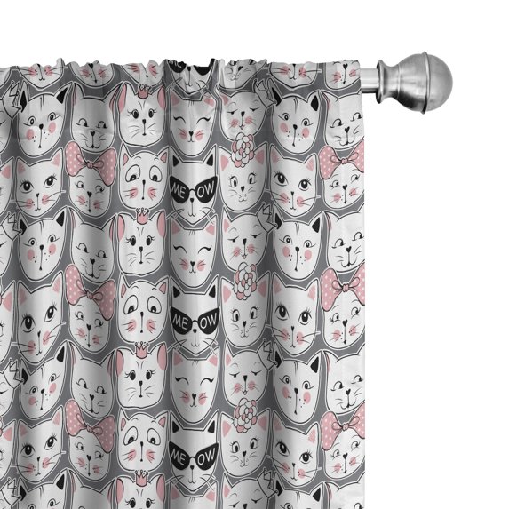 Ambesonne Cat Lover Window Curtains, Kitty Accessories, Each 28" W x 84" L, Pale Pink Black