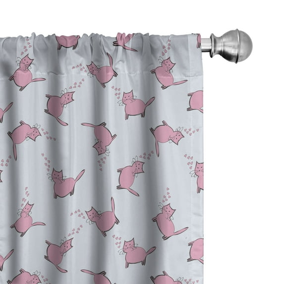 Ambesonne Cat Lover 4-Panel Curtains, Romantic Pink Kittens, 56"x95", Pale Grey Pink
