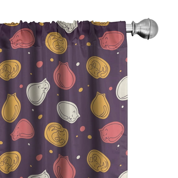 Ambesonne Cat Lover Curtains, Sleeping Kittens Drawings, Pair of 28"x95", Pink Pale Orange and Plum