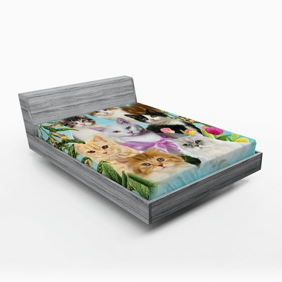 Ambesonne Cat Lover Fitted Sheet, Cats Feline Domestic, Full Size, Multicolor