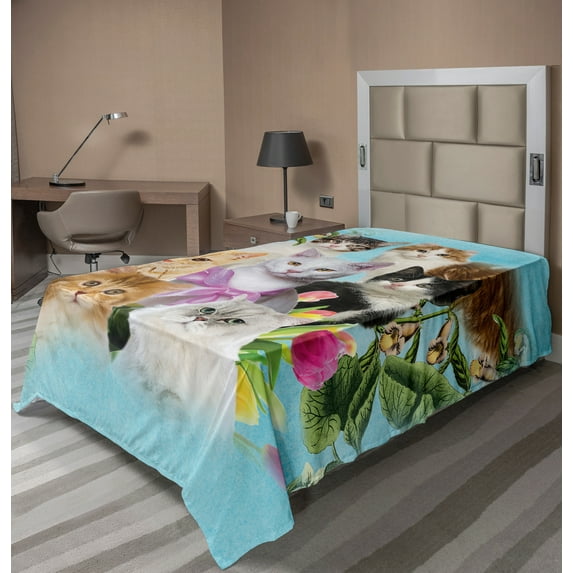 Ambesonne Cat Lover Flat Sheet, Cats Feline Domestic, Twin Size, Multicolor
