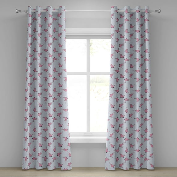 Ambesonne Cat Lover Grommet Curtain, Romantic Pink Kittens, 50" x 108", Pale Grey Pink