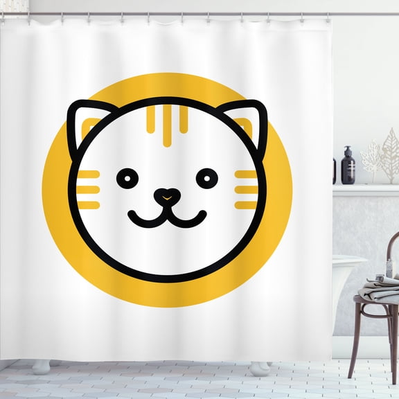 Ambesonne Cat Lover Shower Curtain, Motif on Plain Background, 69"Wx70"L, Dark Grey and Earth Yellow