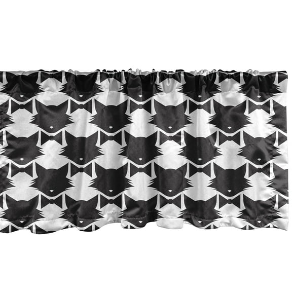 Ambesonne Cat Lover Window Valance, Kitty Silhouette with Bow, 54" X 18", Charcoal Grey and White