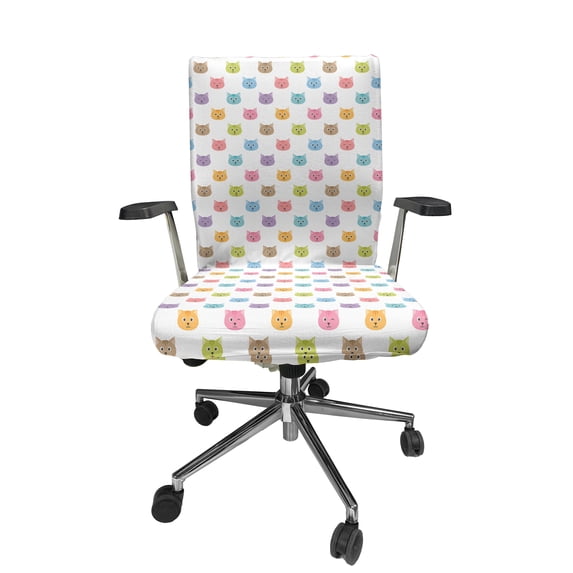 Ambesonne Cat Office Chair Cover Stretchable High Back, Colorful Faces, Multicolor