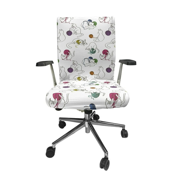Ambesonne Cat Office Chair Cover Stretchable High Back, Colorful Yarn Balls Pets, Multicolor