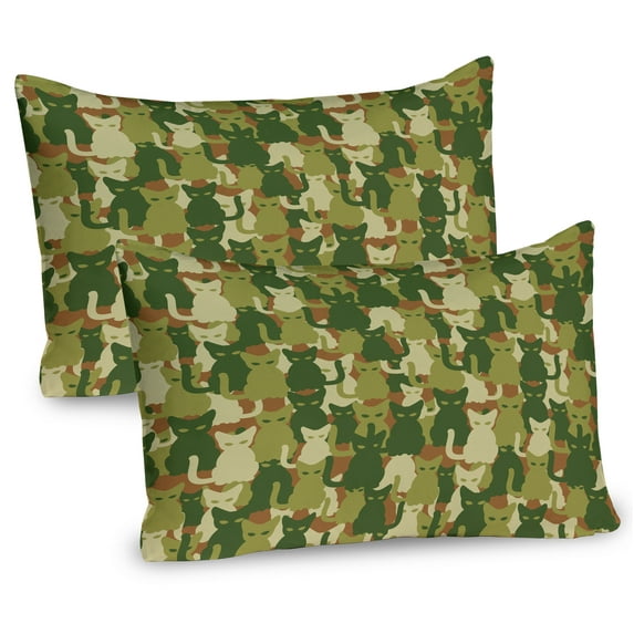 Ambesonne Cat Pillow Sham 2 Pack, Kitten Silhouettes Jungle, 30"x20", Green Dark Green Cream