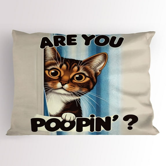 Ambesonne Cat Pillow Sham, Are You Poopin' Curious Kitty, 26" X 20", Blue Coconut Chocolate
