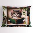 thumbnail image 1 of Ambesonne Cat Pillow Sham, Botanical Cozy Concept Bookworm, 26" X 20", Green Paprika Beige, 1 of 2