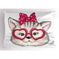 thumbnail image 1 of Ambesonne Cat Pillow Sham, Heart Shape Glasses Bow, 26" X 20", Magenta Beige Black, 1 of 2