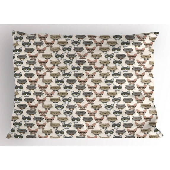 Ambesonne Cat Pillow Sham, Hipster Nerd Characters, 26" X 20", Multicolor