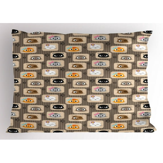 Ambesonne Cat Pillow Sham, Patchwork Style Silly Faces, 26" X 20", Multicolor