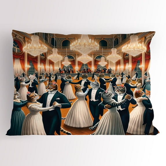 Ambesonne Cat Pillow Sham, Waltz Dancing Kitty Couples, 36" X 20", Petrol Blue and Orange