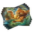 thumbnail image 1 of Ambesonne Cat Place Mats Set of 4, Fantasy Peacock, Standard Size, Orange Green Blue, 1 of 6