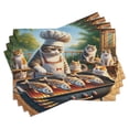 thumbnail image 1 of Ambesonne Cat Place Mats Set of 4, Funny Chef Kitty Grilling Fish, Standard Size, Green Orange, 1 of 5
