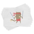 thumbnail image 1 of Ambesonne Cat Place Mats Set of 4, Samurai Figh Kitty Ninja, Standard Size, Red Brown, 1 of 6
