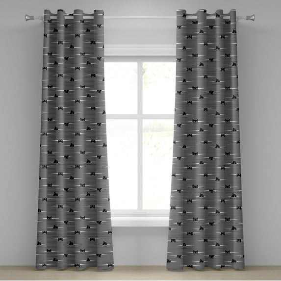 Ambesonne Cat Print Grommet Curtain, Funny Kitten Stripes Art, 50"x72", Black and White