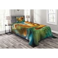 thumbnail image 1 of Ambesonne Cat Quilted Bedspread Set 2 Pcs, Fantasy Peacock, Twin Size, Orange Green Blue, 1 of 3