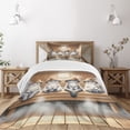 thumbnail image 1 of Ambesonne Cat Quilted Bedspread Set 2 Pcs, Funny Kittens in Hats at Sauna, Twin Size, Pastel Brown and Pale Grey, 1 of 5