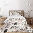 thumbnail image 1 of Ambesonne Cat Quilted Bedspread Set 2 Pcs, Pastel Simplistic Drawn Kitties, Twin Size, Rose and Pale Grey, 1 of 4