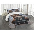 thumbnail image 1 of Ambesonne Cat Quilted Bedspread Set 3 Pcs, Whimsical Bad Kitty Mug Shot, Queen Size, Umber and Pale Blue Grey, 1 of 5