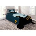 thumbnail image 1 of Ambesonne Cat Quilted Coverlet 2 Pcs, Kitty Under Moon, Twin Size, Black Blue, 1 of 2