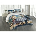 thumbnail image 1 of Ambesonne Cat Quilted Coverlet 3 Pcs, Gentleman Puppy Kitty Lady Date, King Size, Night Blue Rose Apricot, 1 of 5