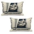 thumbnail image 1 of Ambesonne Cat Quilted Pillowcover Set of 2, Are You Poopin' Retro Funny, 36" x 20", Dark Blue Ivory, 1 of 1
