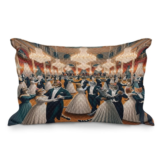 Ambesonne Cat Quilted Pillowcover, Waltz Dancing Kitty Couples, 30" x 20", Petrol Blue and Orange